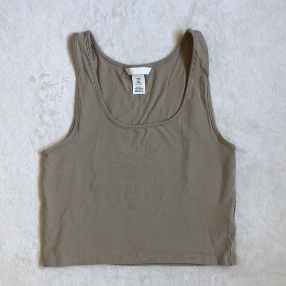 Taupe Brown Cotton Scoop Neck Staple Tank Top - Picture 1 of 4